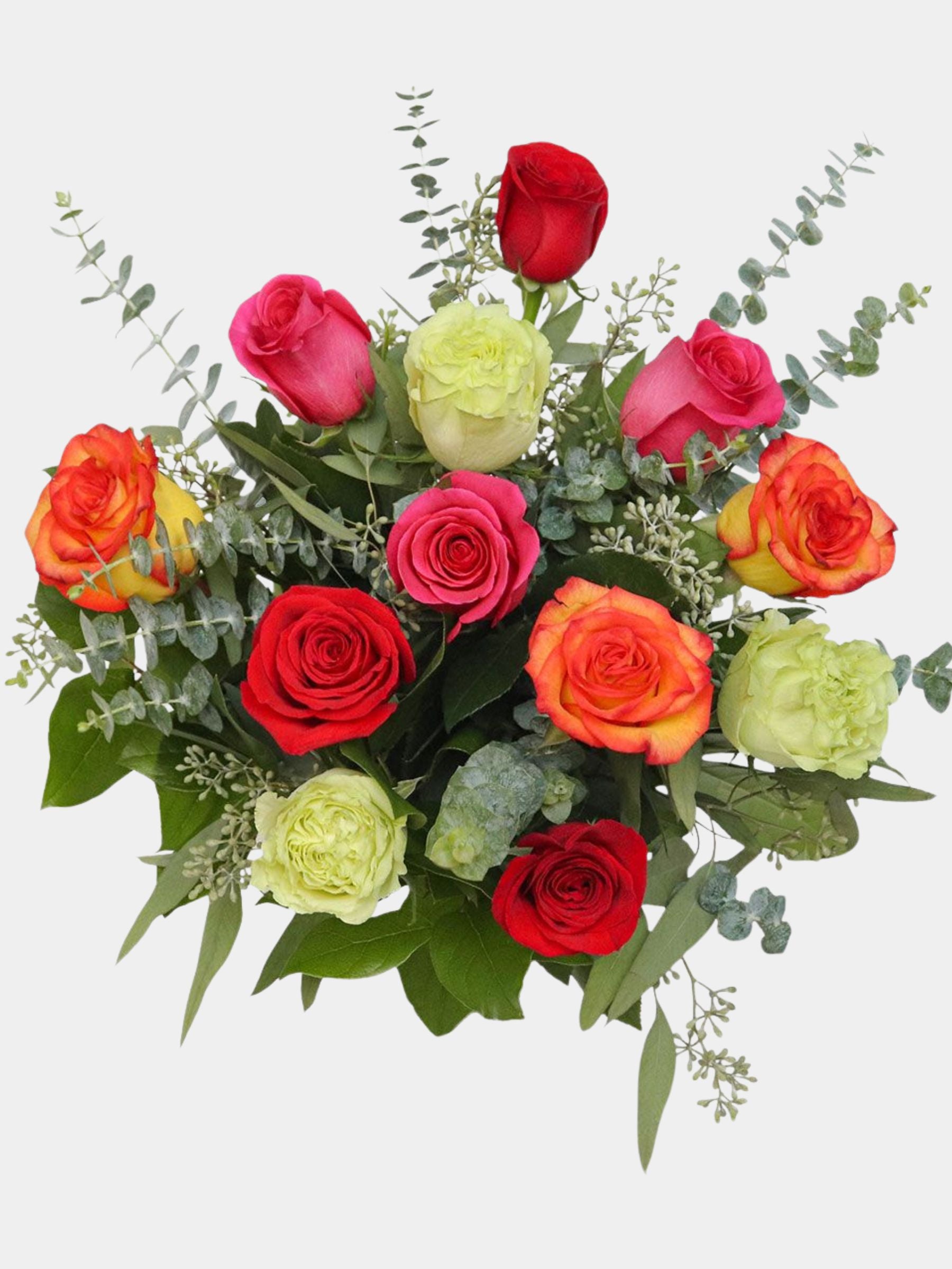 Classic 12 Multi Colour Roses in a Vase