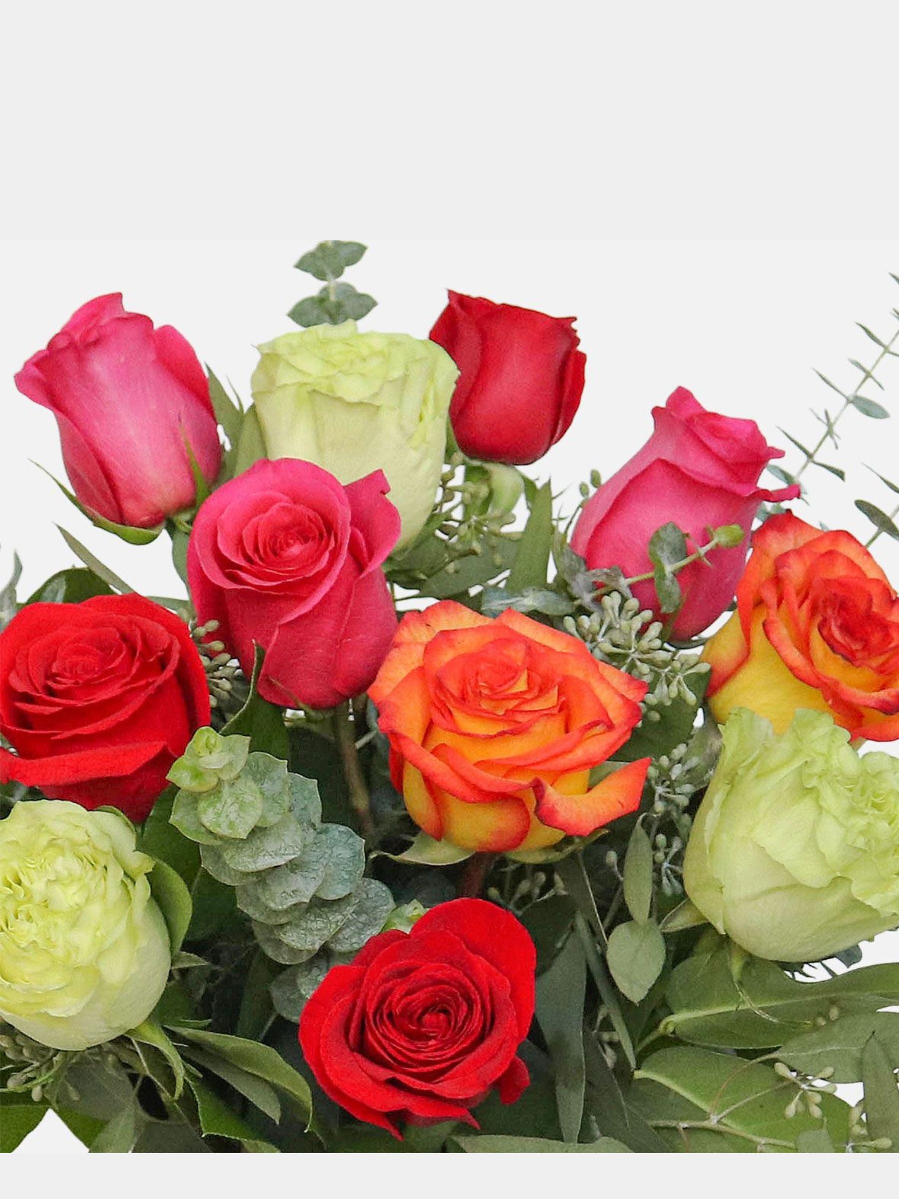 Classic 12 Multi Colour Roses in a Vase