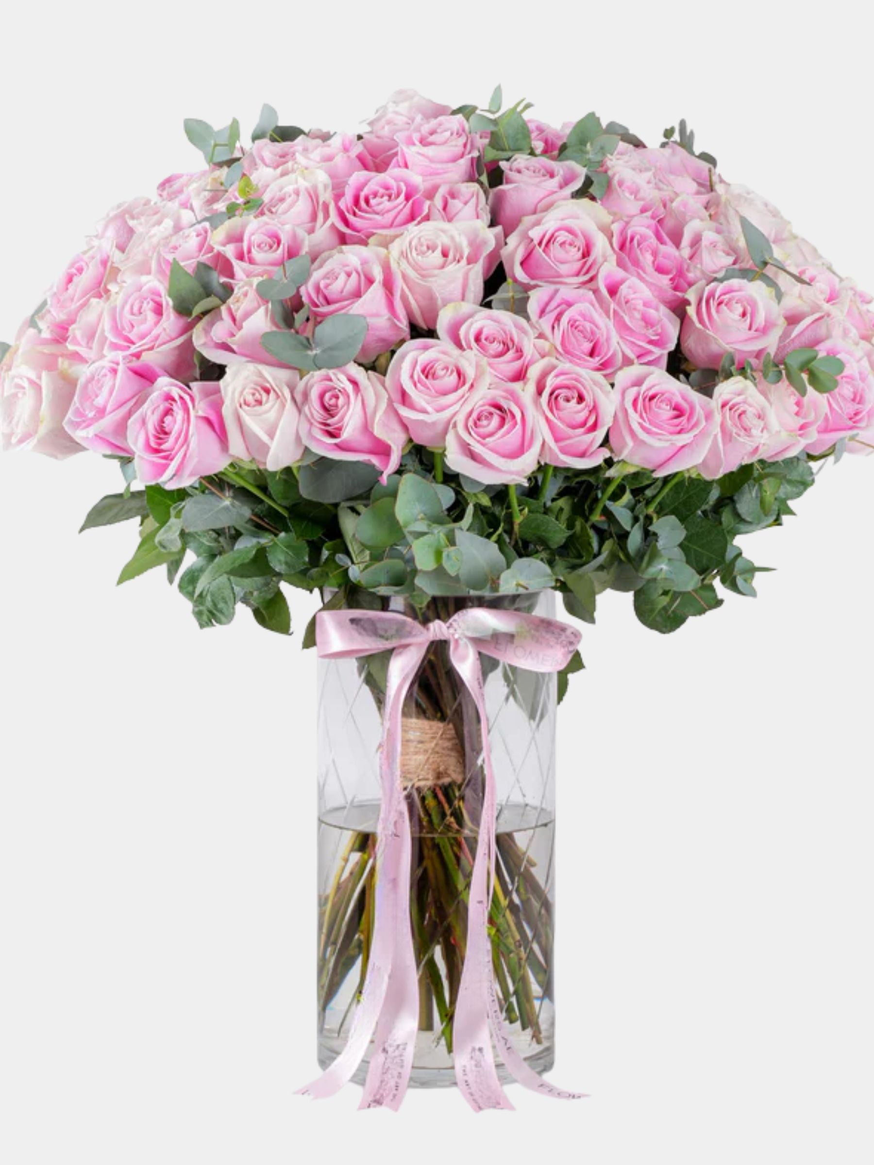 100 Luxury Pink Roses Vase