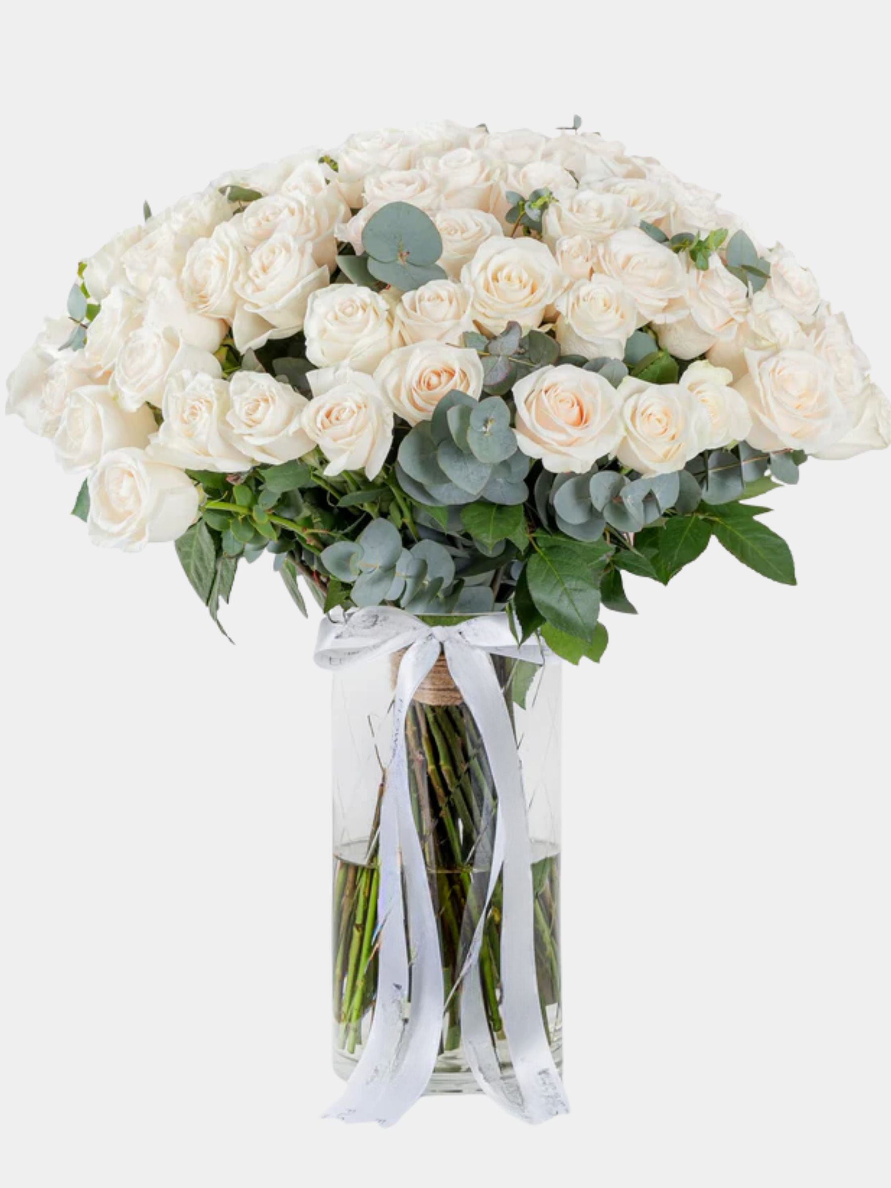 100 Luxury White Roses Vase