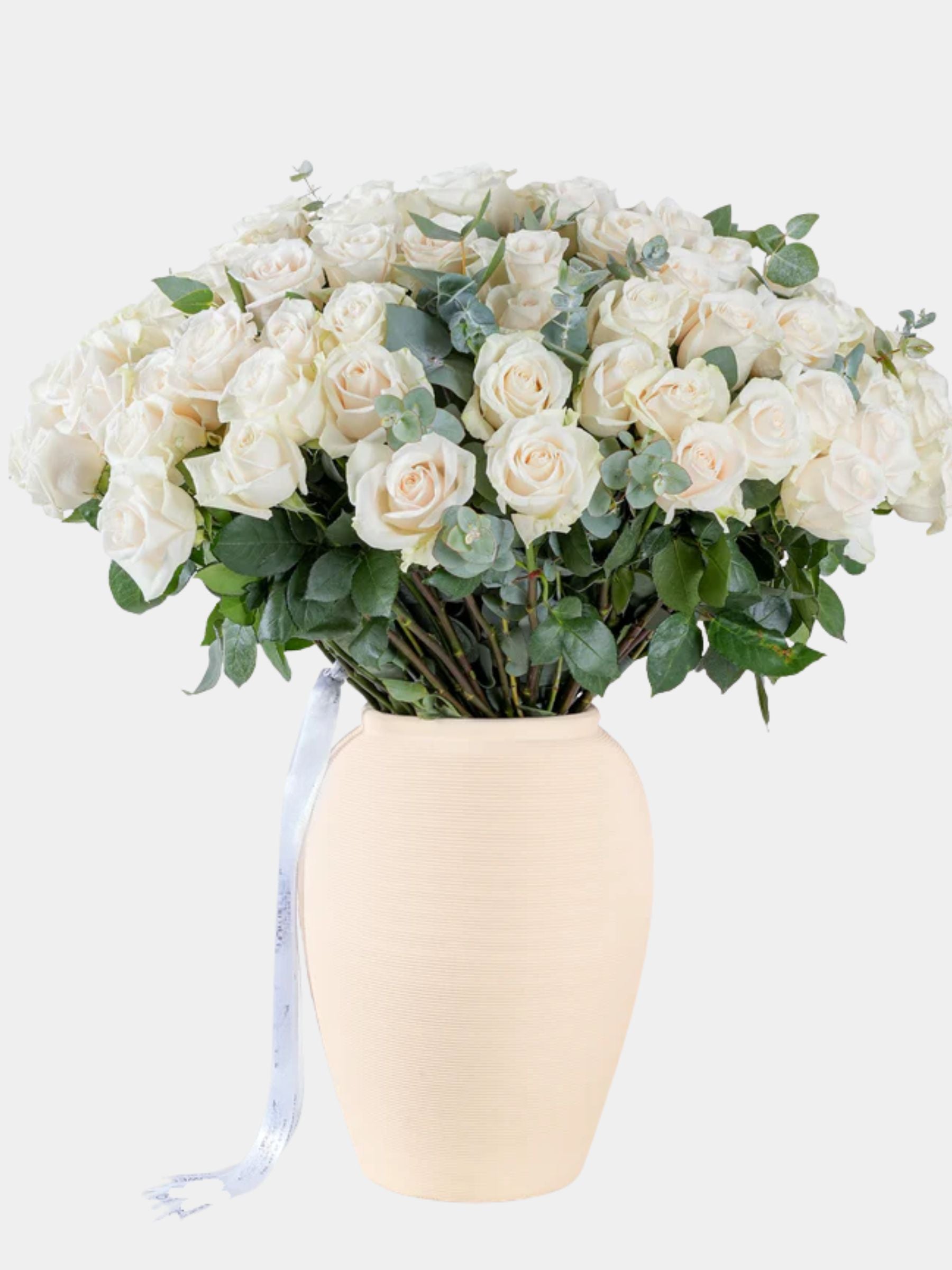 100 Luxury White Roses Vase
