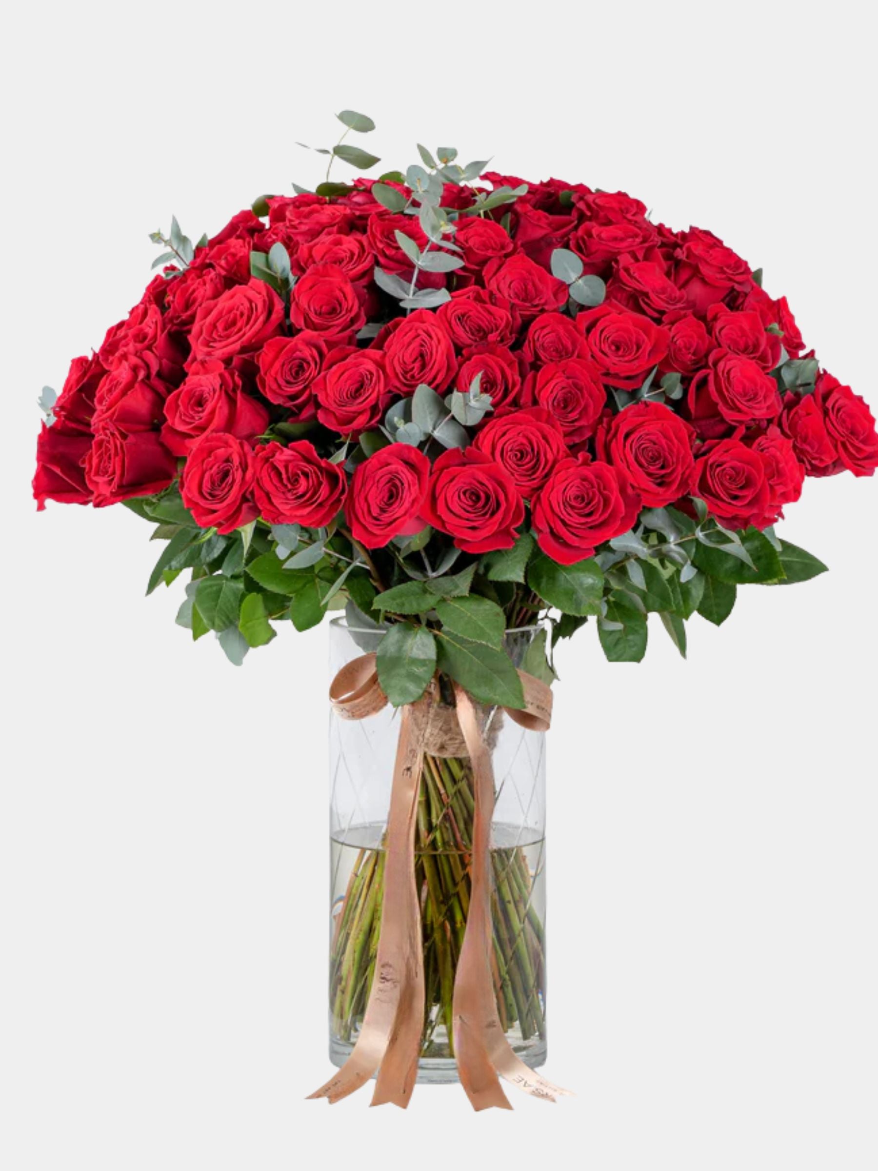 100 Luxury Red Roses Vase