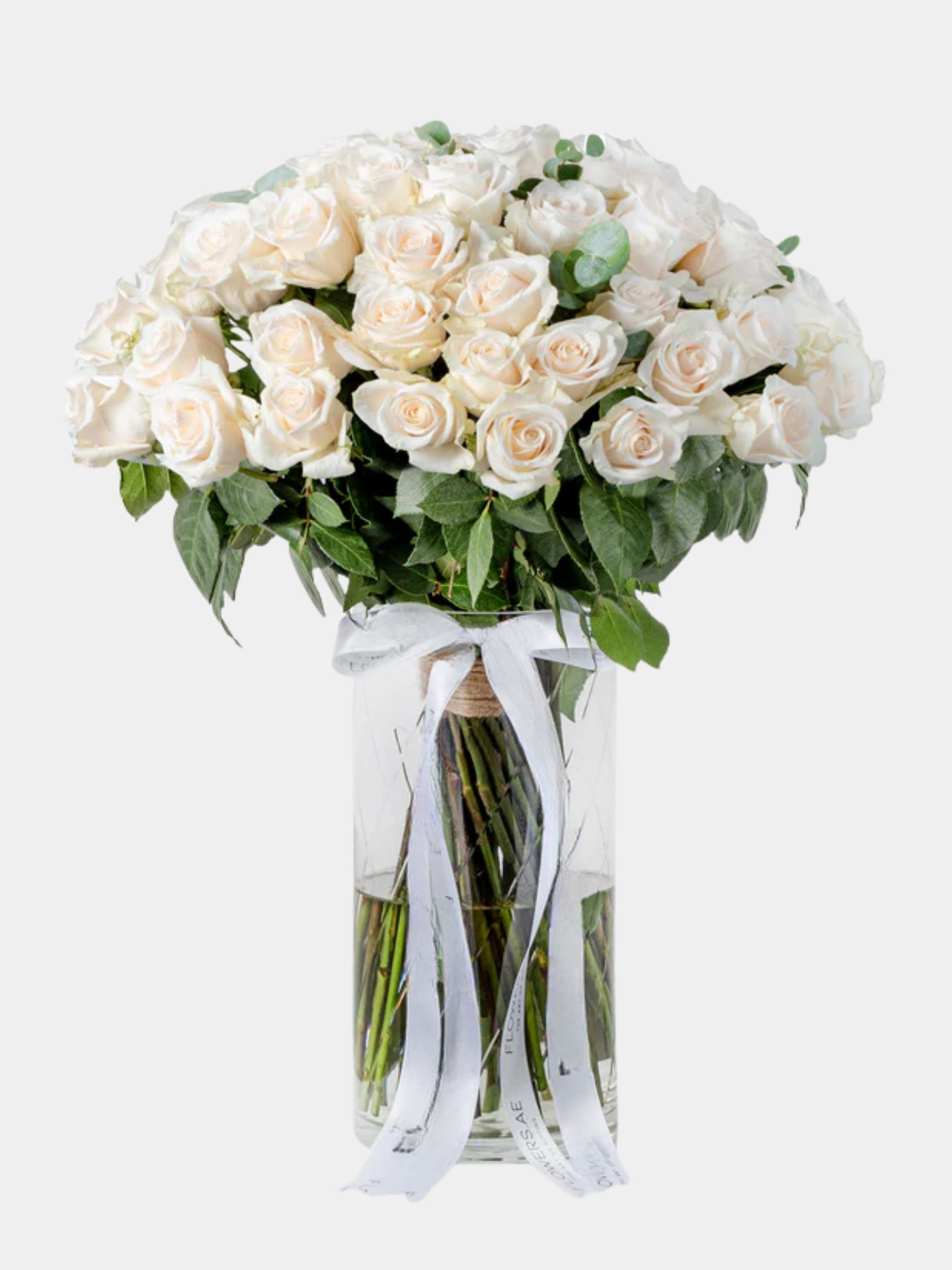 50 White Roses Vase